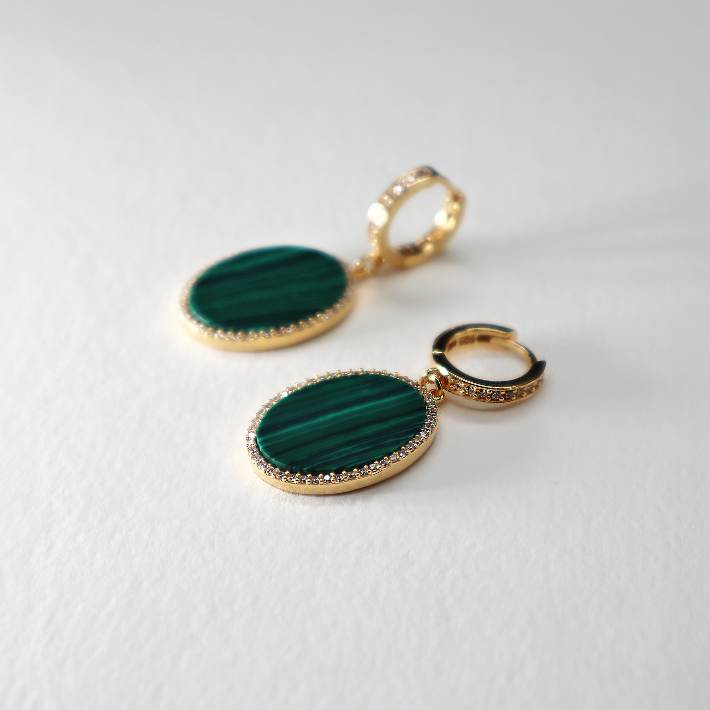 Malachite Oval Charm Drop Earrings