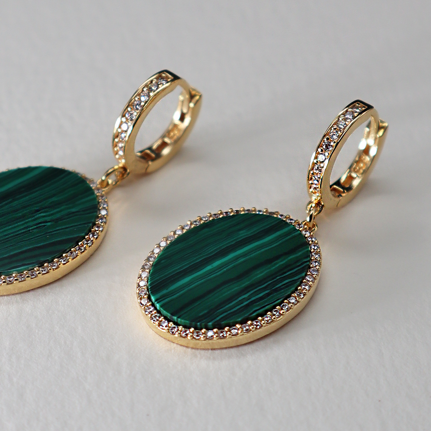 Malachite Oval Charm Drop Earrings