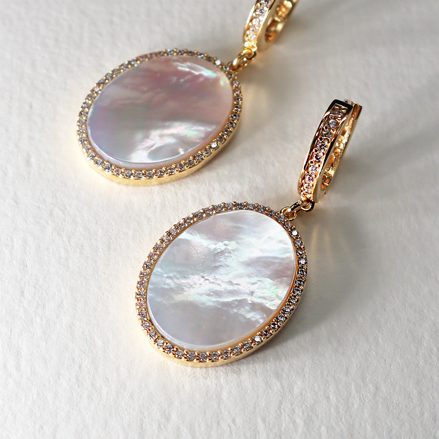 Mother of Pearl Oval Charm Drop Earrings