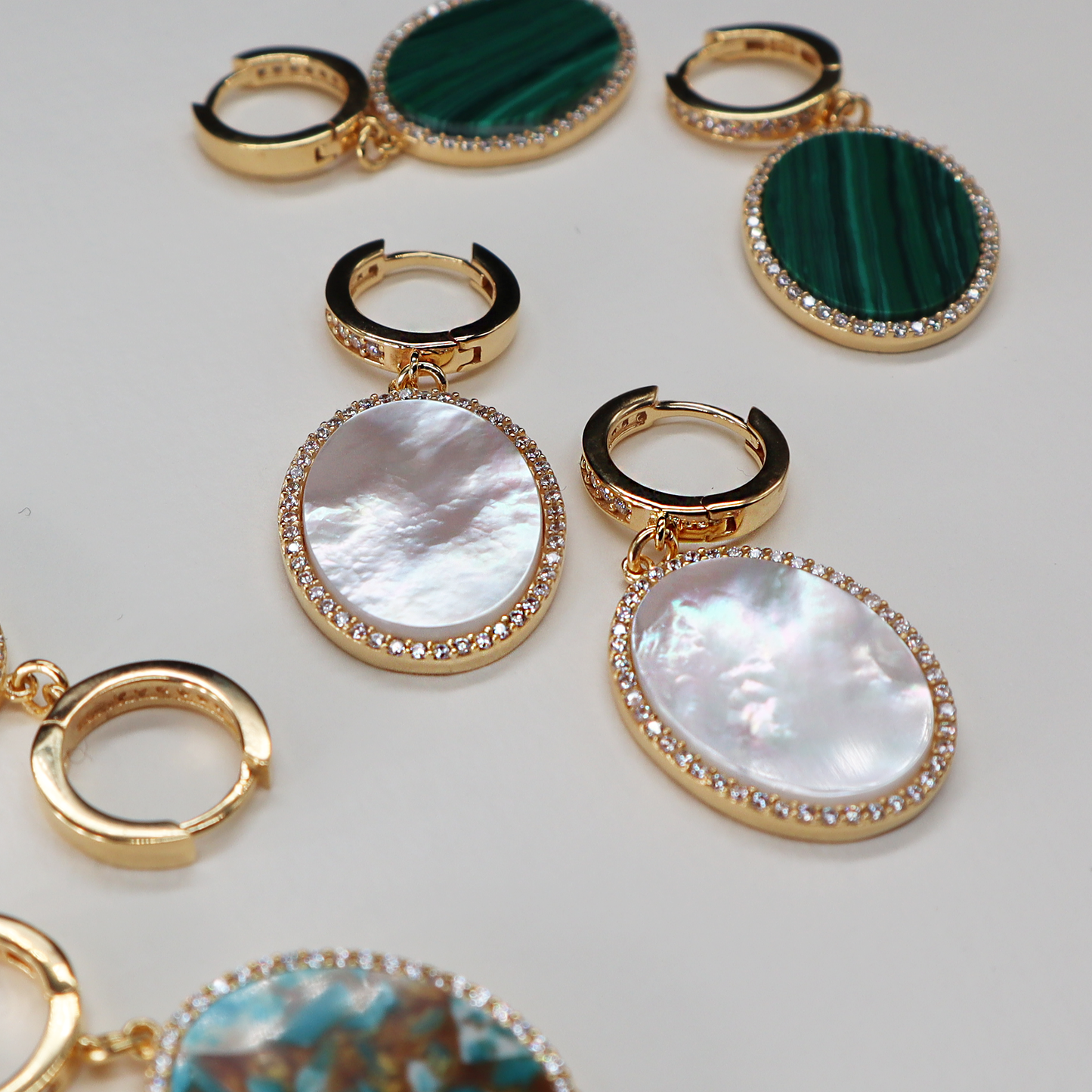 Mother of Pearl Oval Charm Drop Earrings