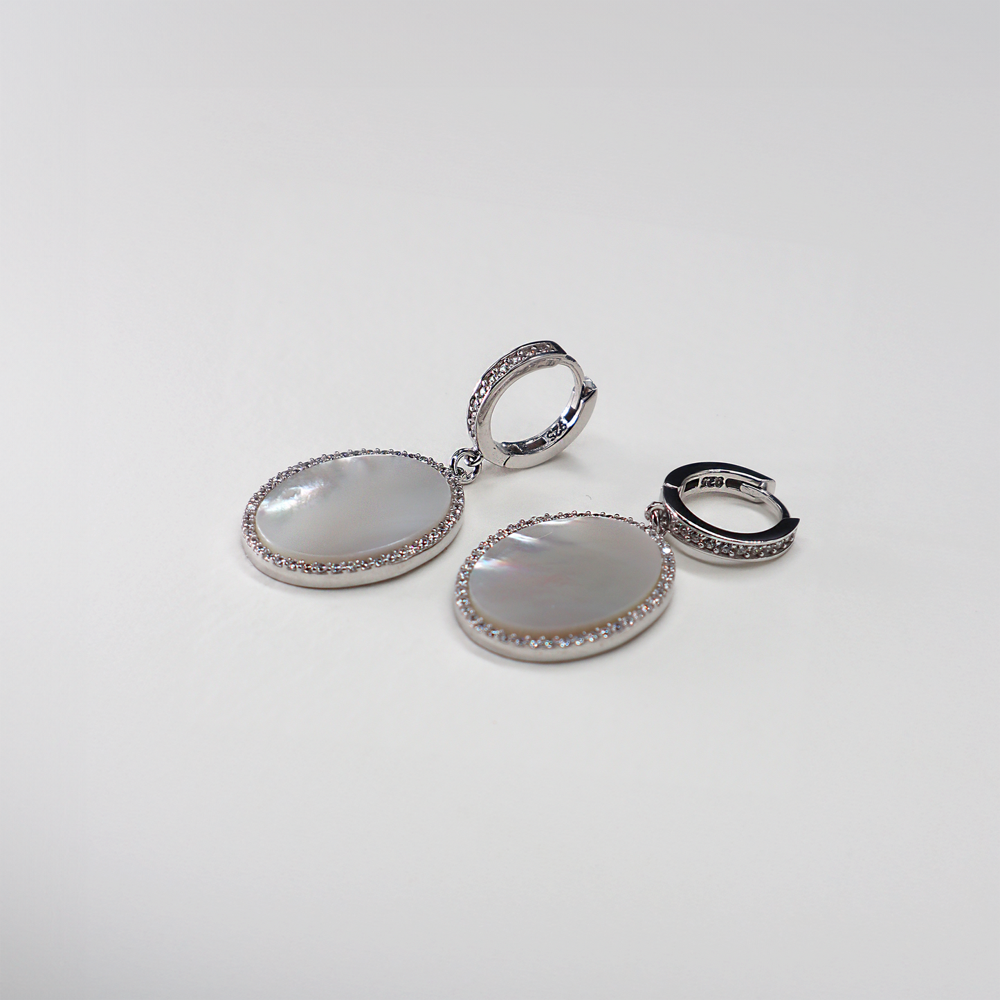 Mother of Pearl Oval Charm Drop Earrings