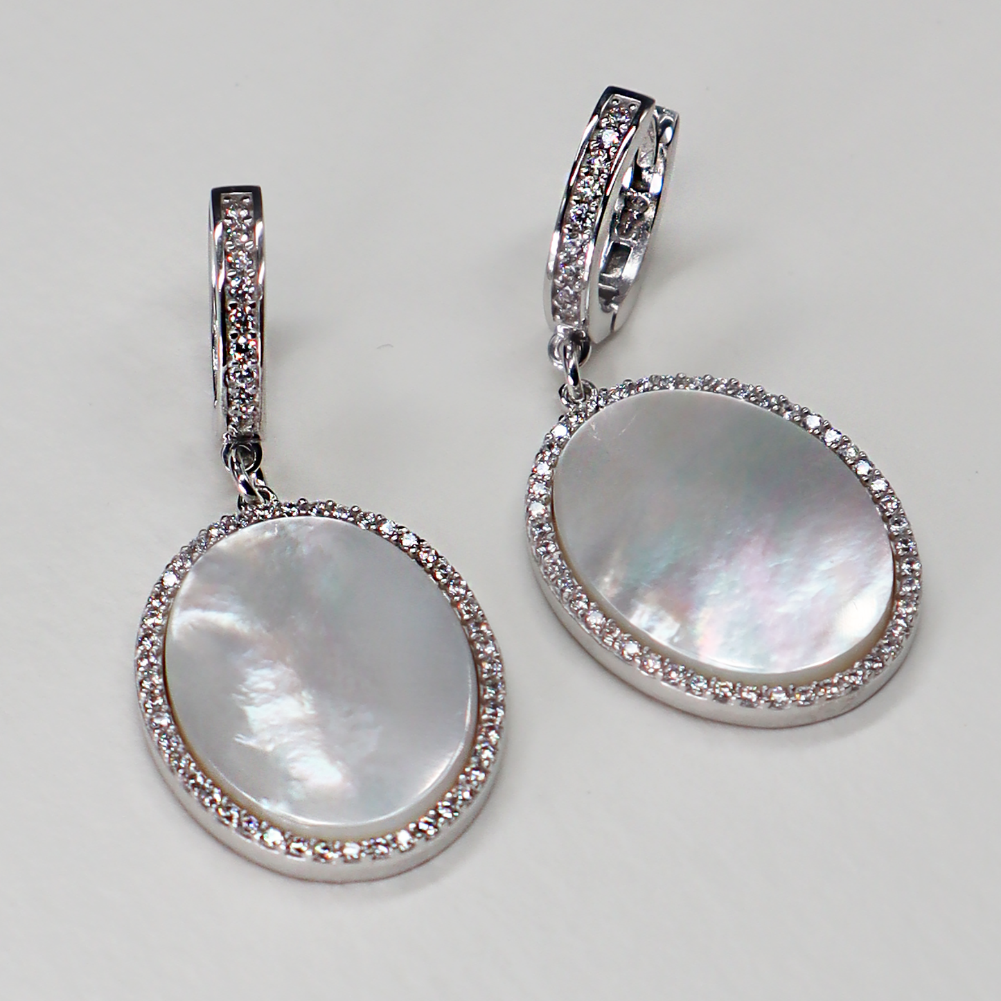 Mother of Pearl Oval Charm Drop Earrings