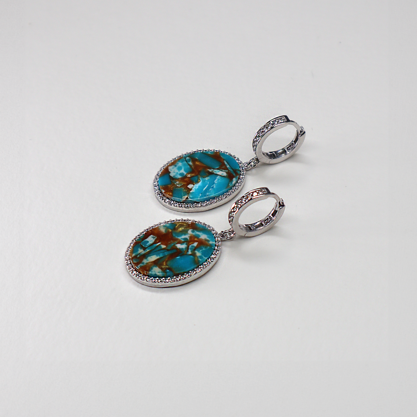 Turquoise Oval Charm Drop Earrings