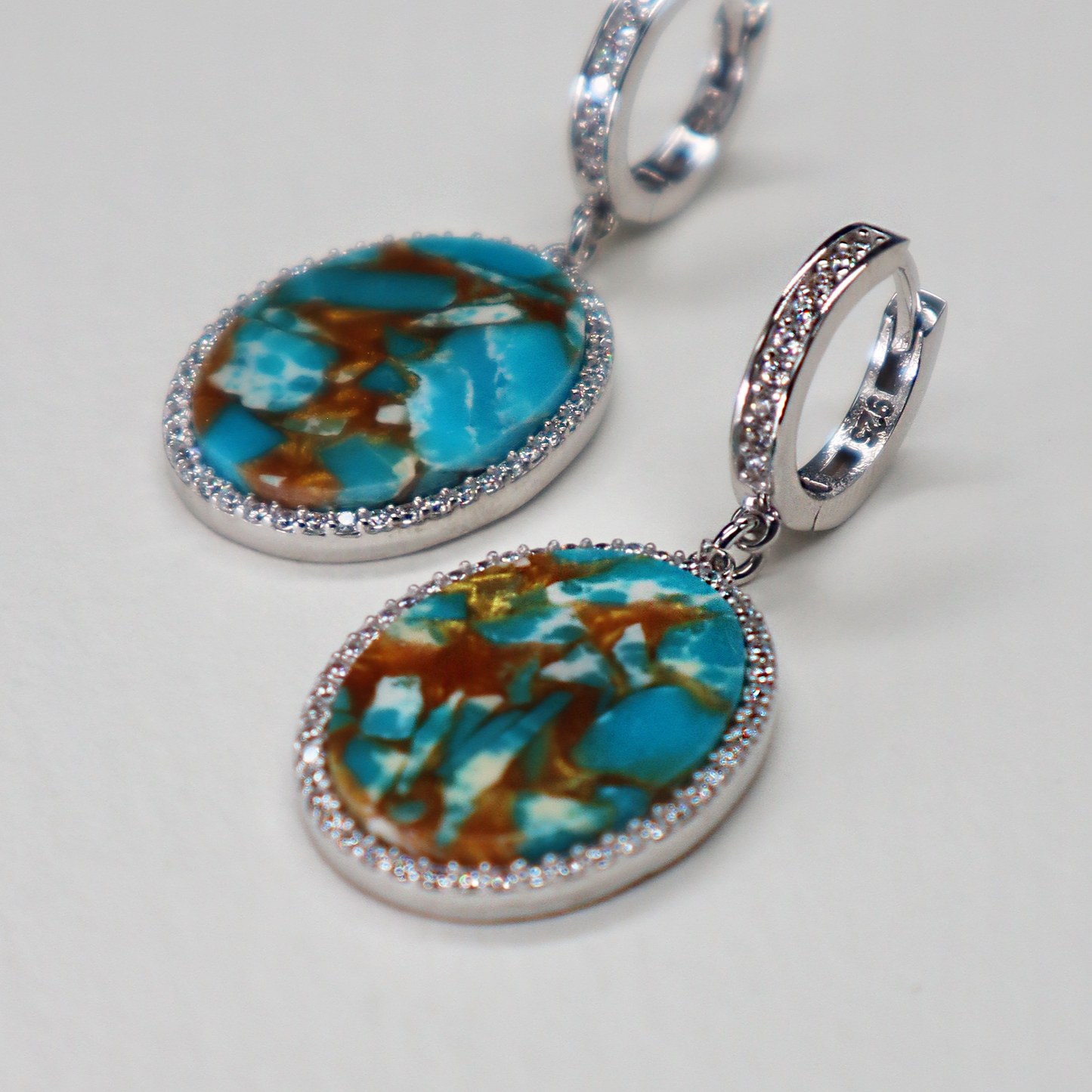 Turquoise Oval Charm Drop Earrings
