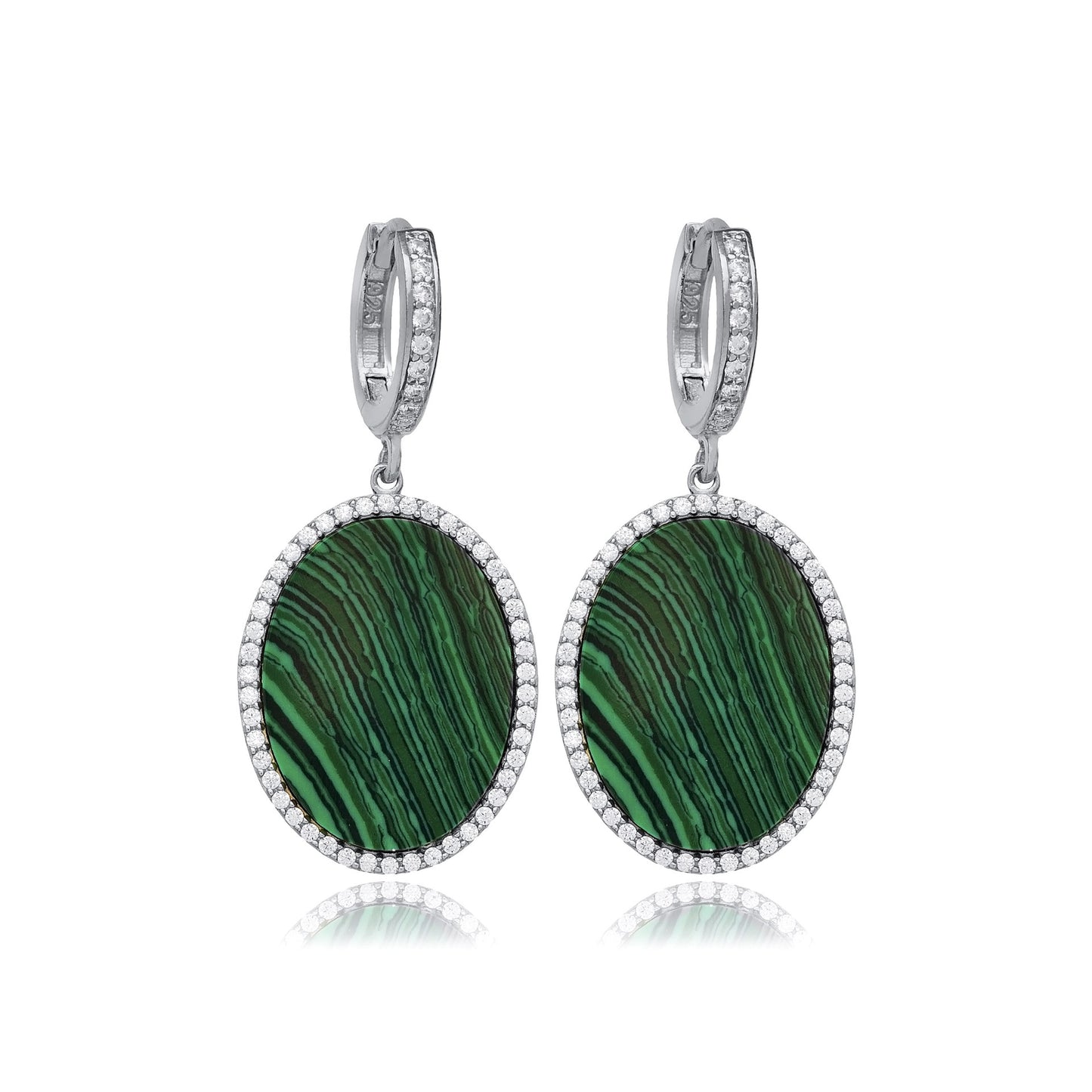 Malachite Oval Charm Drop Earrings