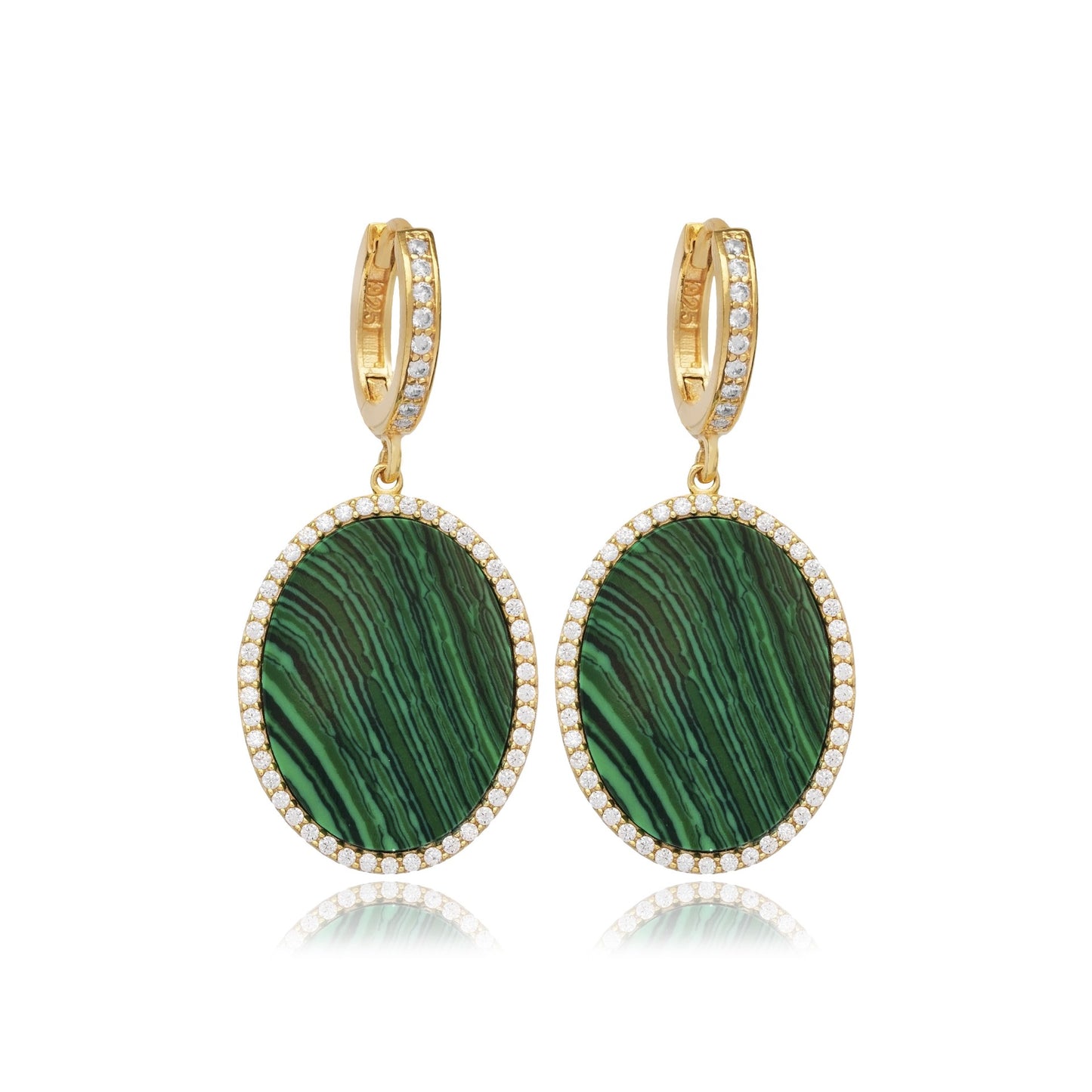 Malachite Oval Charm Drop Earrings