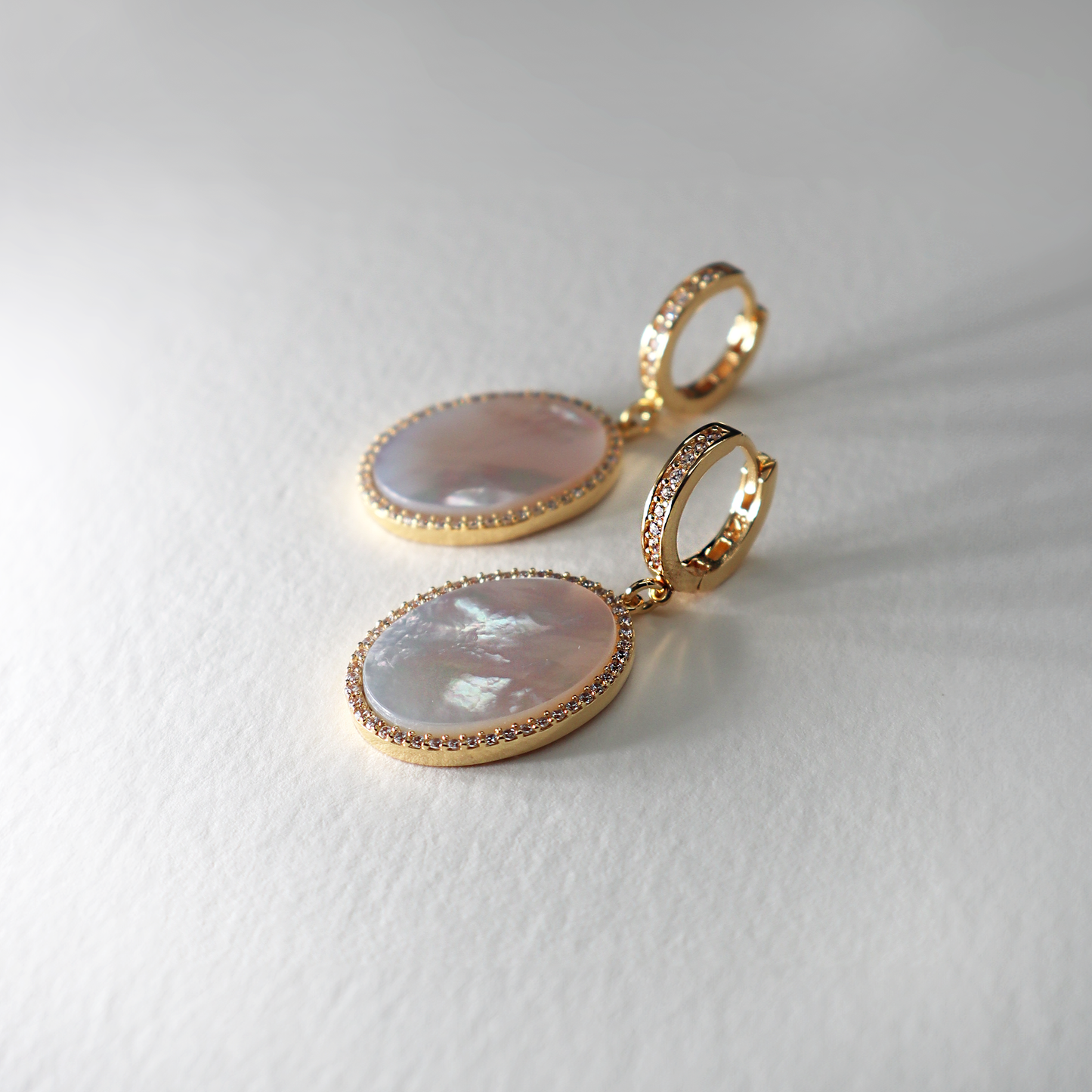 Mother of Pearl Oval Charm Drop Earrings