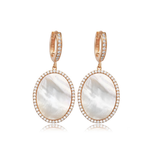 Mother of Pearl Oval Charm Drop Earrings