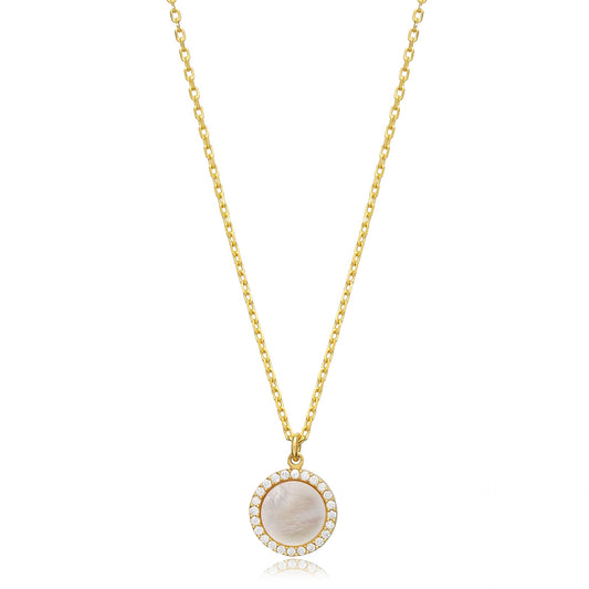 Mother of Pearl Round Charm Necklace
