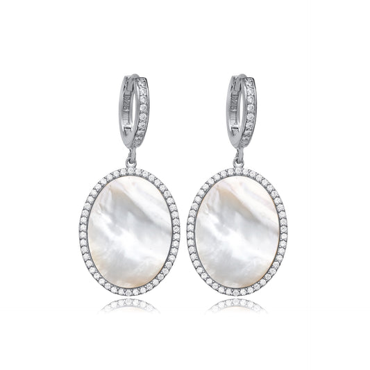 Mother of Pearl Oval Charm Drop Earrings