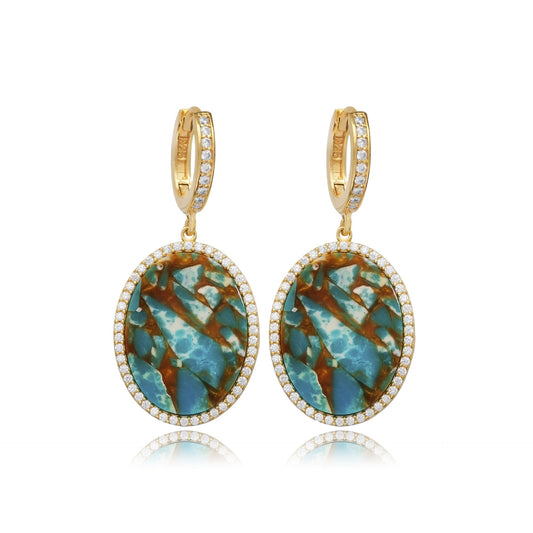 Turquoise Oval Charm Drop Earrings